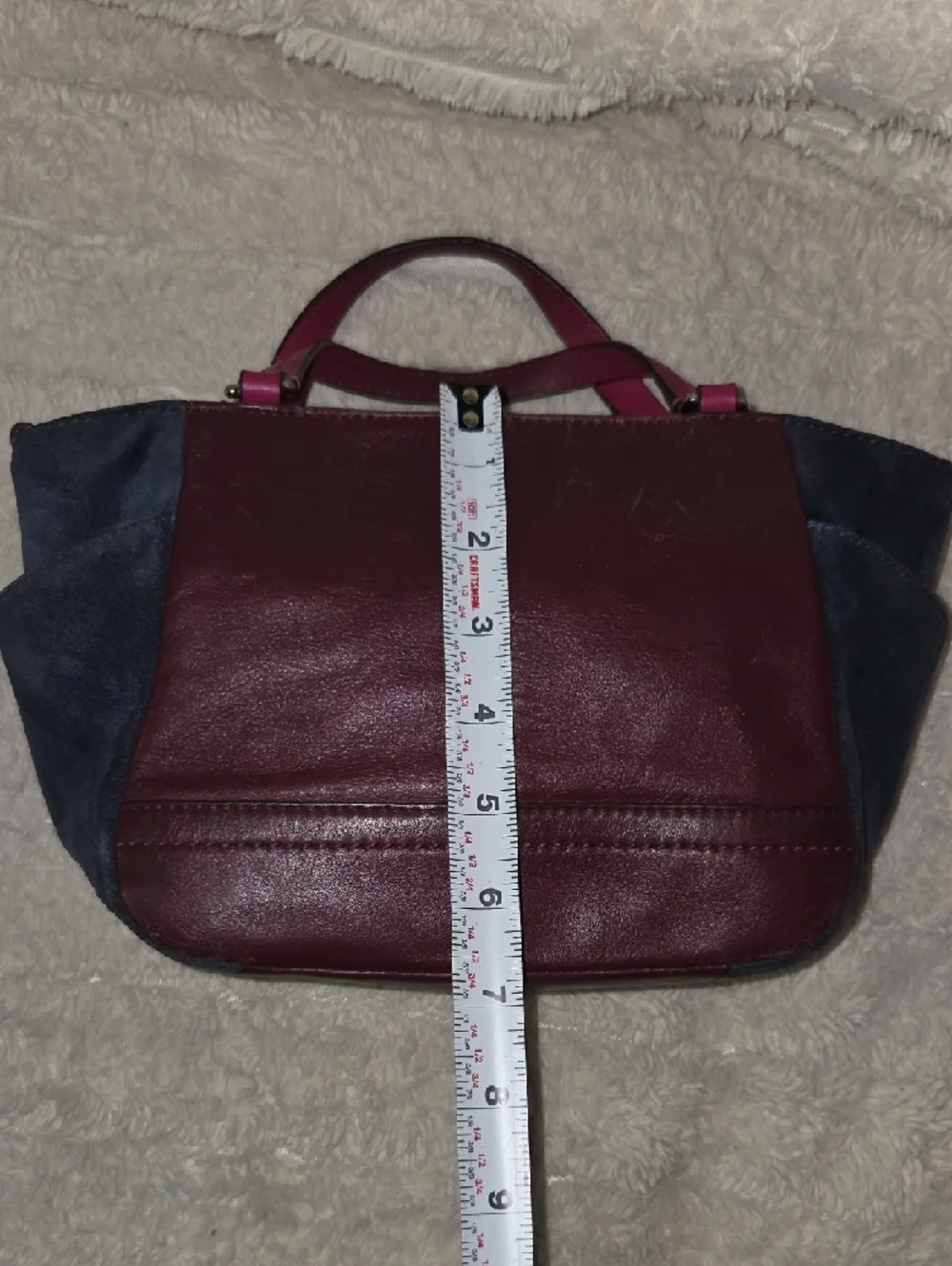 Coach Color Block Tote with Fuchsia Burgundy Quilted Front and Navy Accents - Picture 9 of 14